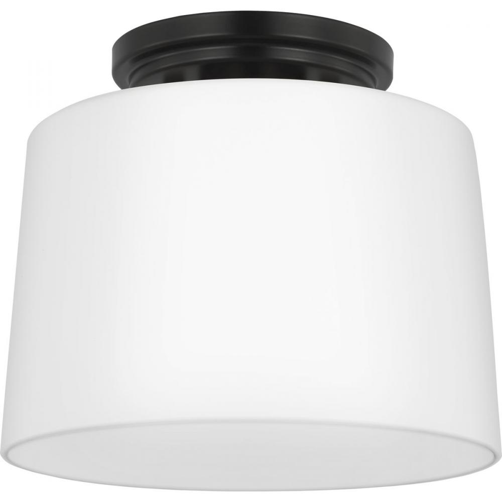 Adley Collection One-Light Matte Black Etched Opal Glass New Traditional Flush Mount Light