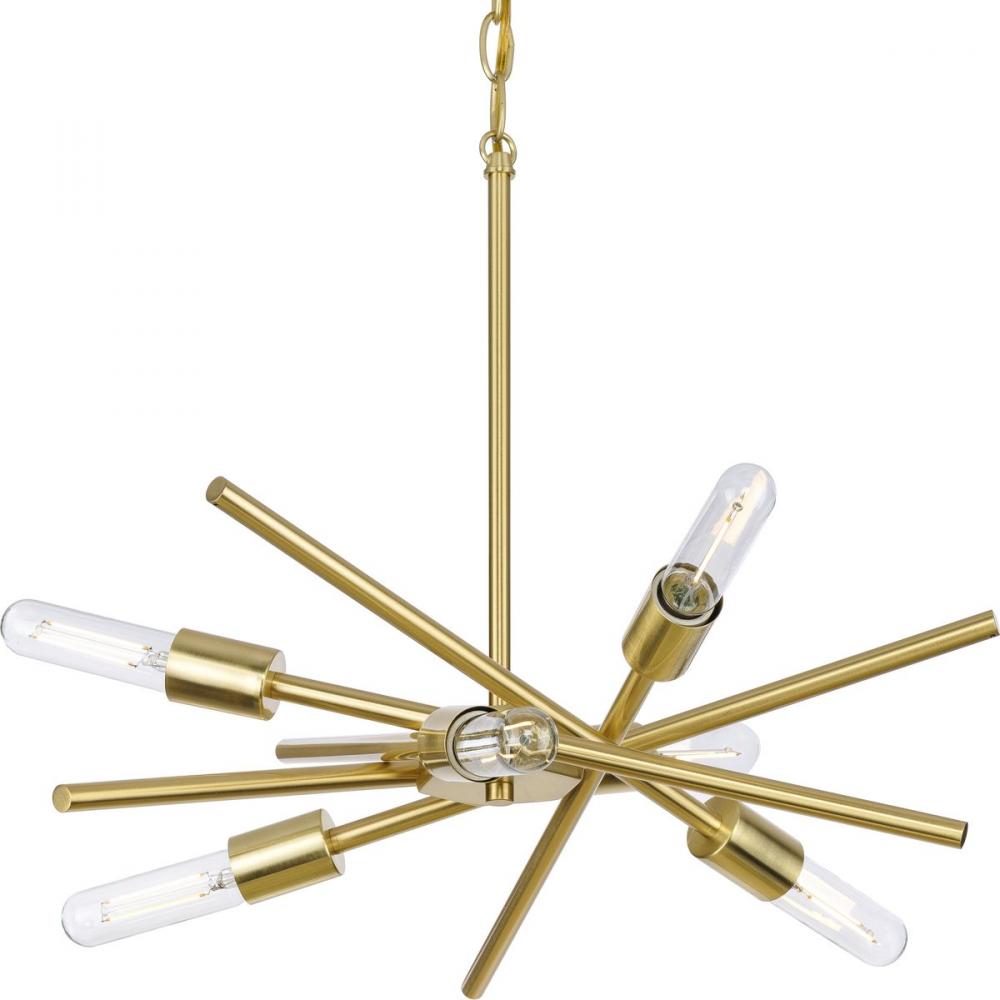 Astra Collection Six-Light 22&#34; Satin Brass Modern Chandelier