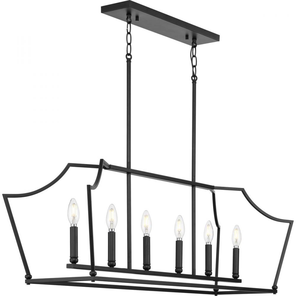 Parkhurst Collection Six-Light New Traditional Matte Black  Linear Island Chandelier Light