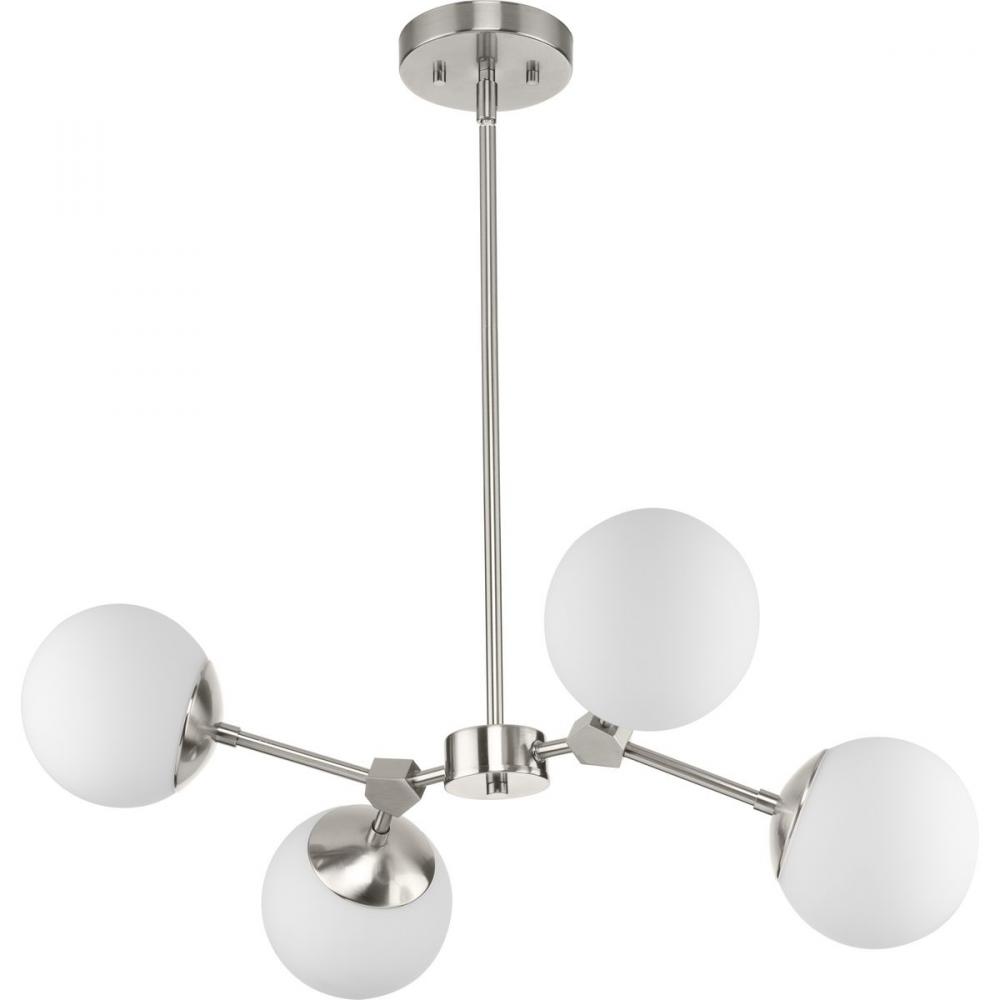 Haas Collection Four-Light Brushed Nickel Mid-Century Modern Chandelier