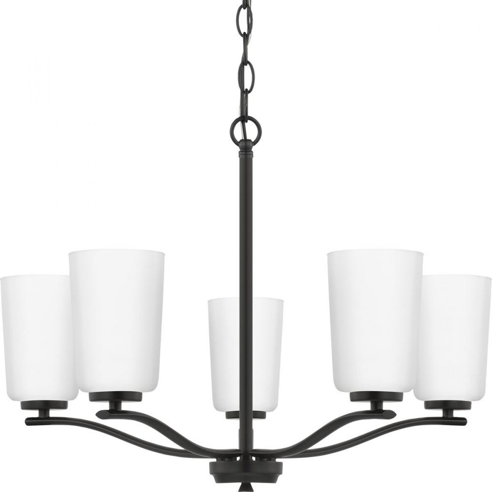 Adley Collection Five-Light Matte Black Etched White Glass New Traditional Chandelier
