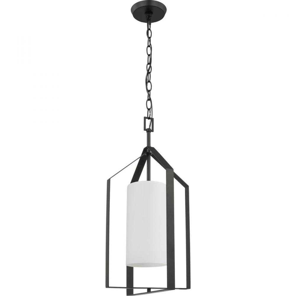 Vertex Collection One-Light Matte Black Etched White Contemporary Foyer Light