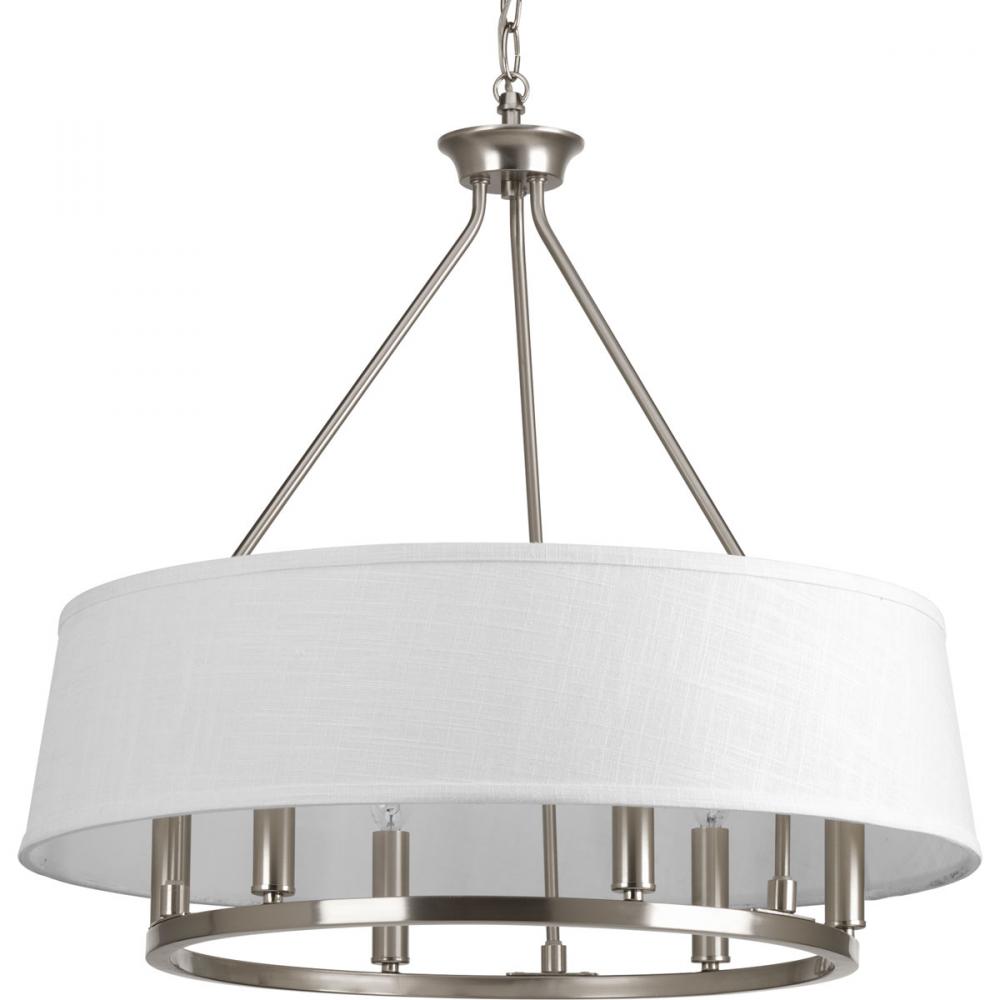 Cherish Collection 24&#34; Six-Light Brushed Nickel Coastal Chandelier Light with Summer Linen Shade