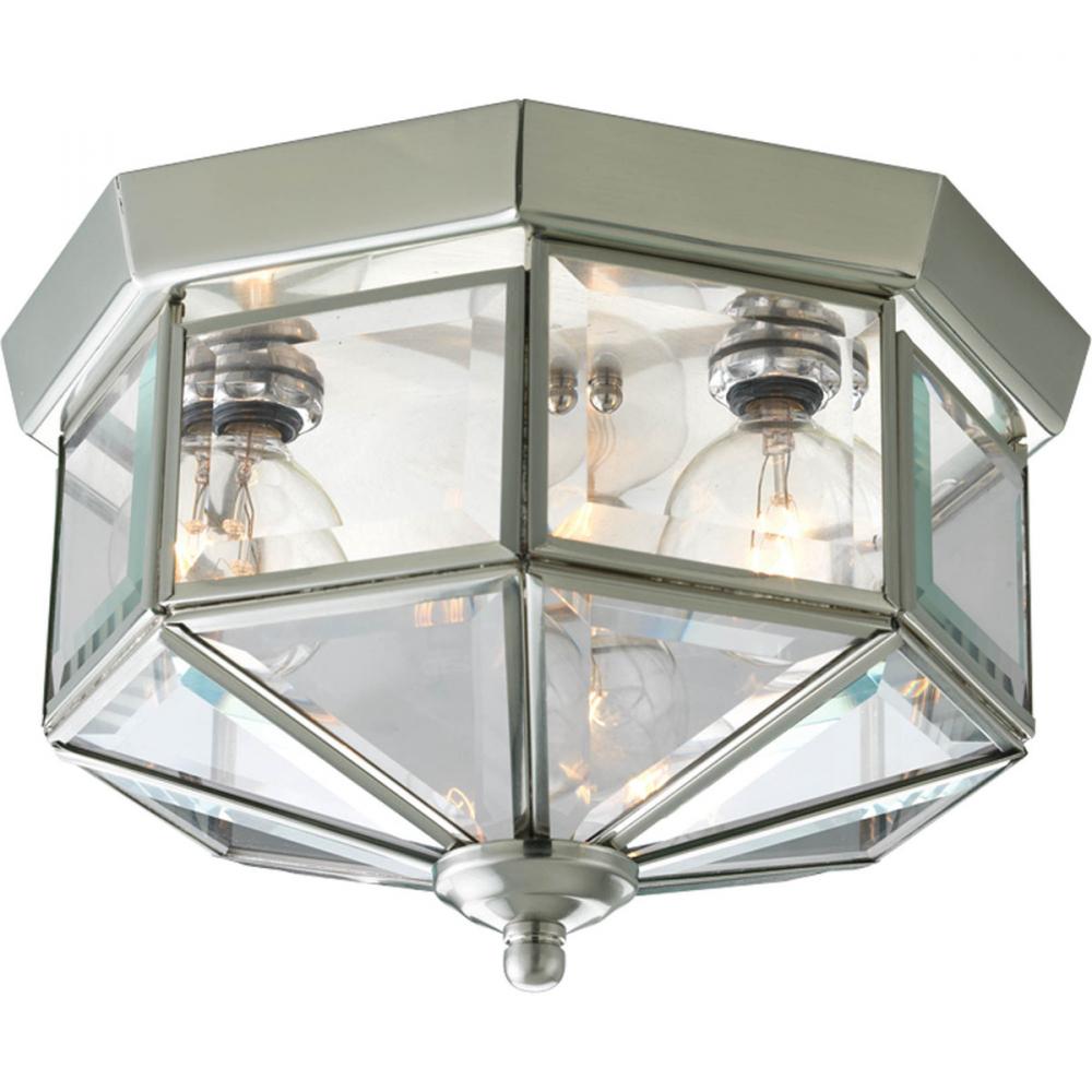 Three-Light Beveled Glass 9-3/4&#34; Close-to-Ceiling