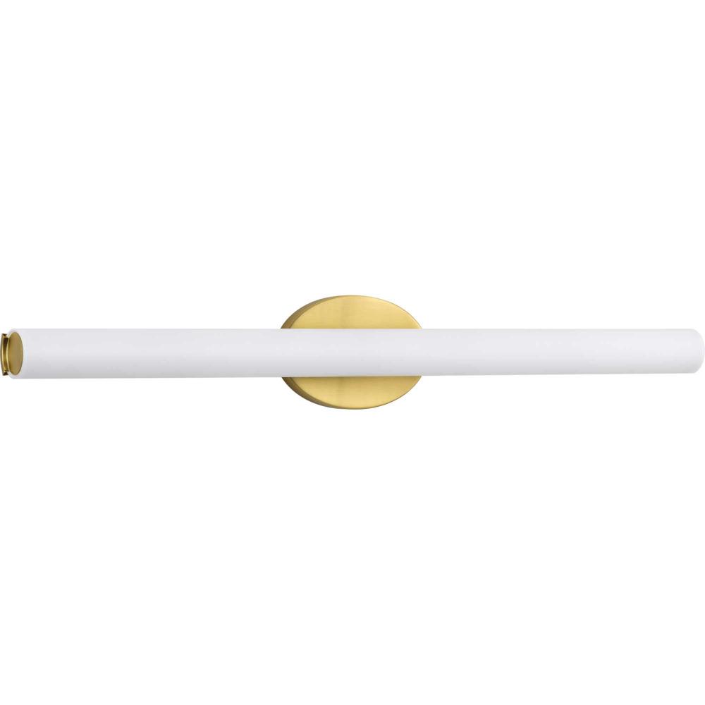 Parallel LED Collection 32&#34; Satin Brass Etched White Glass Mid-Century Modern Bath Vanity Light