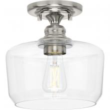 Progress P350214-009 - Aiken Collection  One-Light Brushed Nickel Clear Glass Farmhouse Flush Mount Light