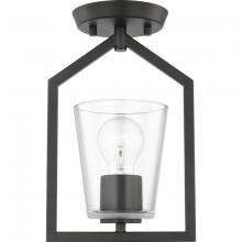 Progress P350258-31M - Vertex Collection One-Light Matte Black Clear Glass Contemporary Semi-Flush Mount with
