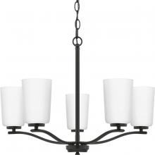 Progress P400350-31M - Adley Collection Five-Light Matte Black Etched White Glass New Traditional Chandelier