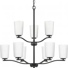 Progress P400351-31M - Adley Collection Nine-Light Matte Black Etched White Glass New Traditional Chandelier