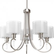 Progress P4696-09 - Invite Collection Five-Light Brushed Nickel White Silk Mylar Shade New Traditional Chandelier Light