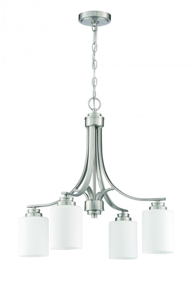 Bolden 4 Light Chandelier in Brushed Polished Nickel (White Glass)