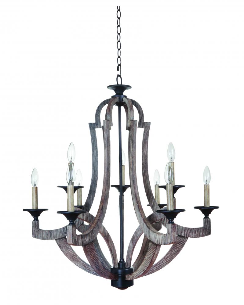 Winton 9 Light Chandelier in Weathered Pine/Bronze