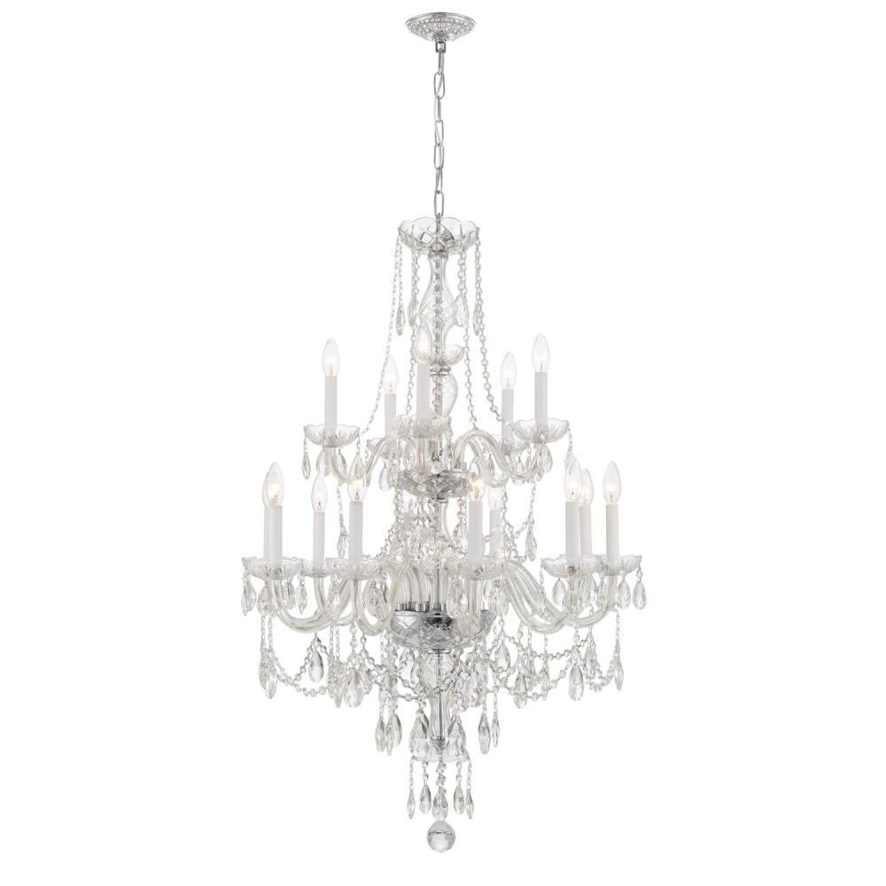 Traditional Crystal 15 Light Hand Cut Crystal Polished Chrome Chandelier
