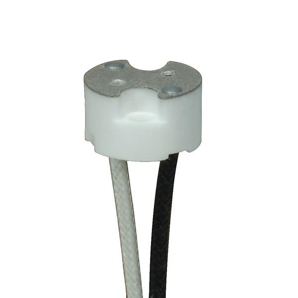 G8 Porcelain Halogen Socket; 6&#34; 200C Leads SF-1; 3/8&#34; Height; 11/16&#34; Diameter; 1/2&#34;