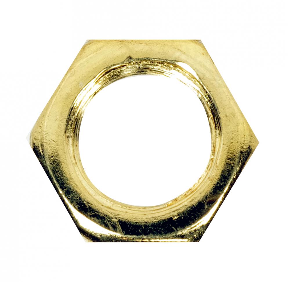 Steel Locknut; 1/8 IP; 1/2&#34; Hexagon; 3/16&#34; Thick; Brass Plated Finish