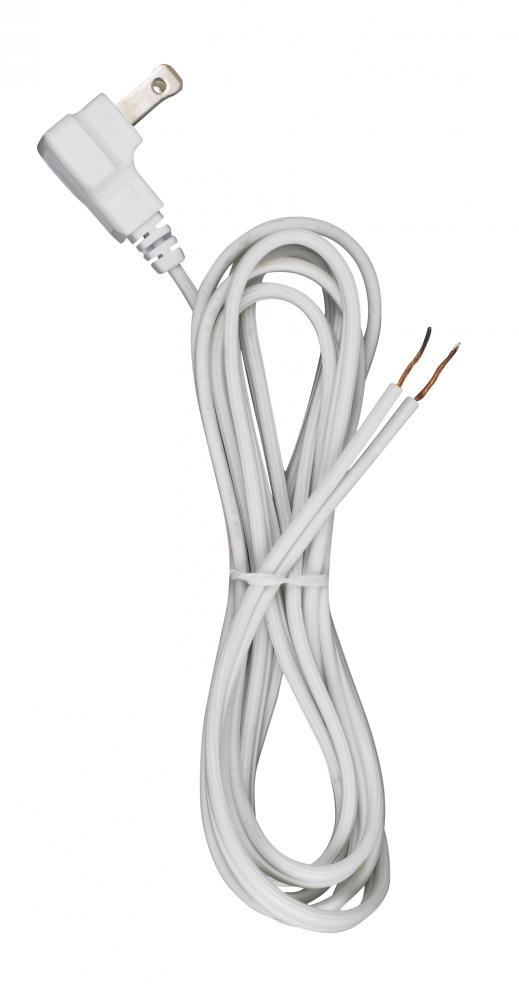 8 Foot 18/2 SPT-2 105C Flat Plug Cord Set; White Finish; 36&#34; Hank; 200 Carton; Molded Plug;