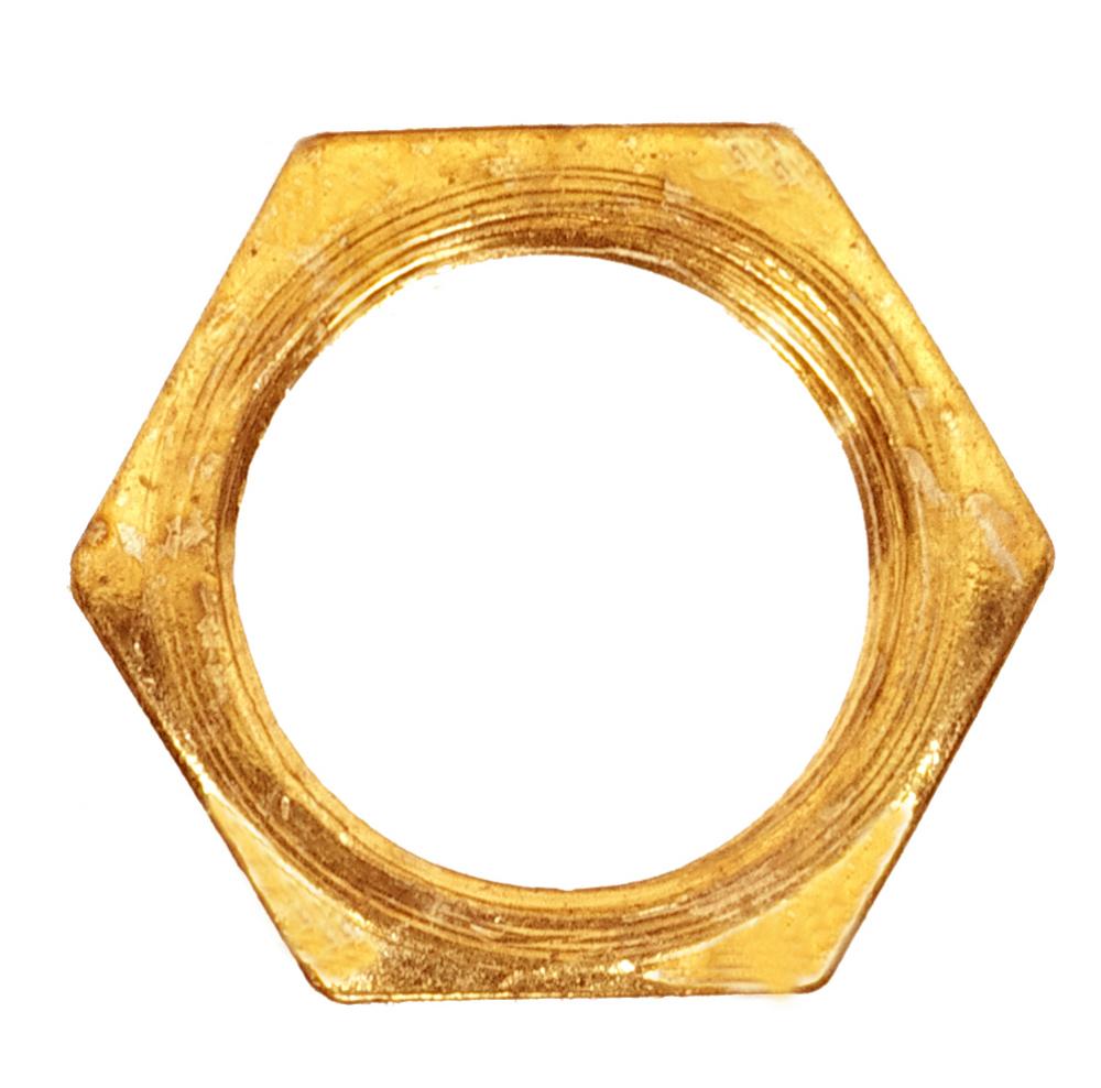 Steel Locknut; 1/4 IP; 11/16&#34; Hexagon; 1/8&#34; Thick; Brass Plated Finish