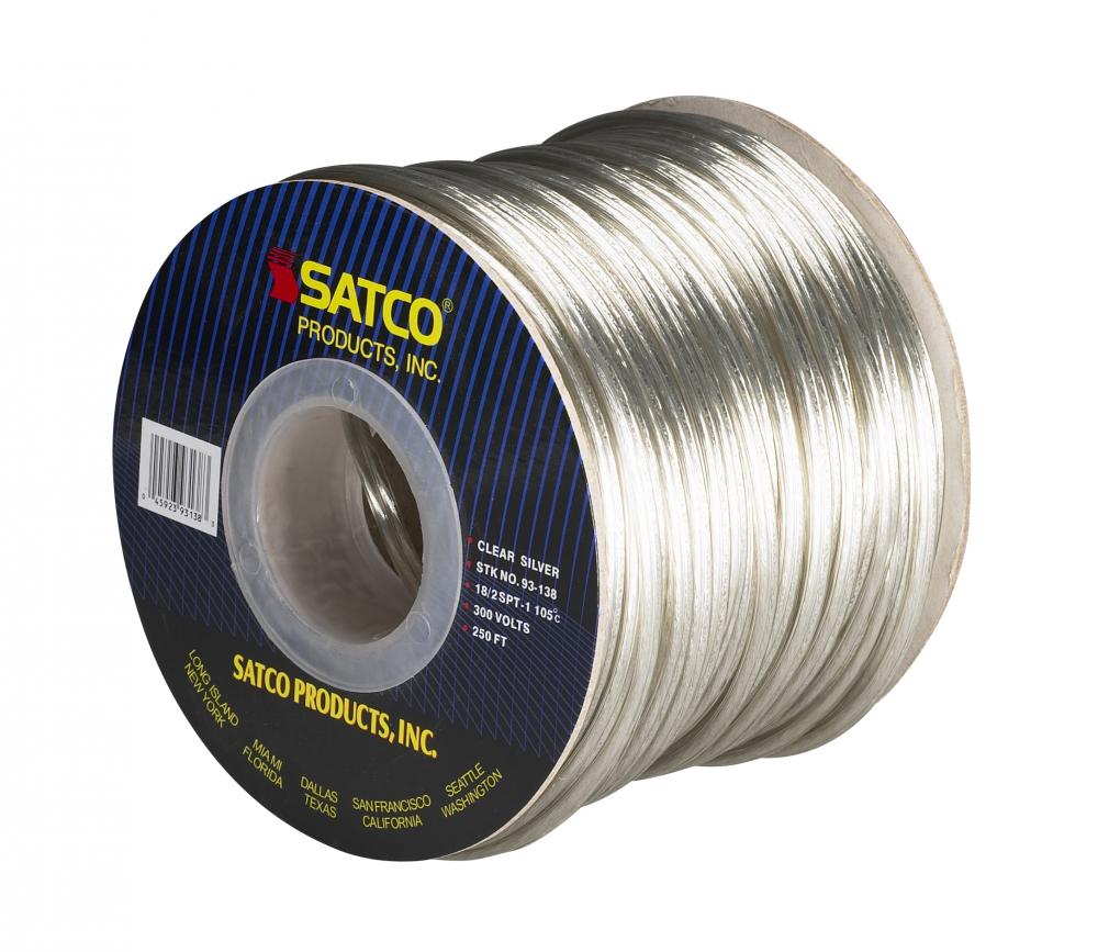 Lamp And Lighting Bulk Wire; 18/2 SPT-1 105C; 250 Foot/Spool; Clear Silver