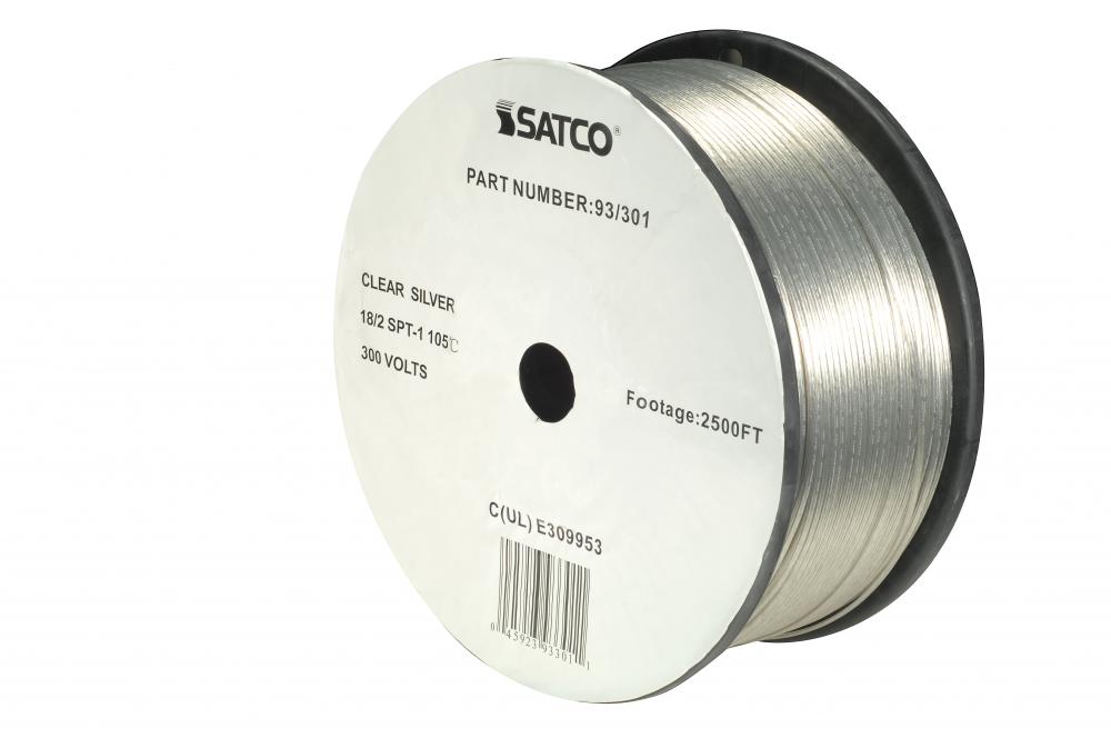 Lamp And Lighting Bulk Wire; 18/2 SPT-1 105C; 2500 Foot/Reel; Clear Silver