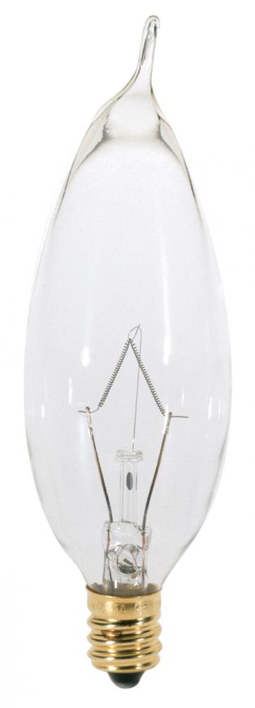 25 Watt CA8 Incandescent; Clear; 1500 Average rated hours; 210 Lumens; Candelabra base; 120 Volt