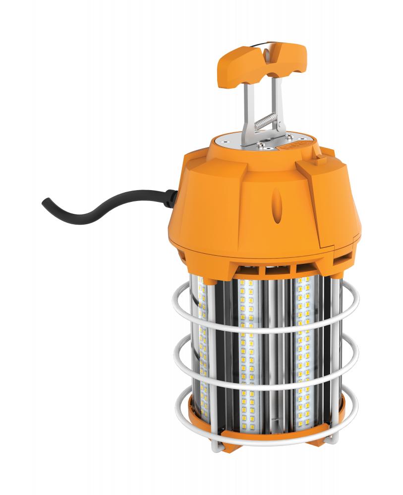 100 Watt LED Hi-Lumen temporary Hi-Bay Caged lamp; 5000K; Integrated Cord / Plug & Hook; 120 Volt