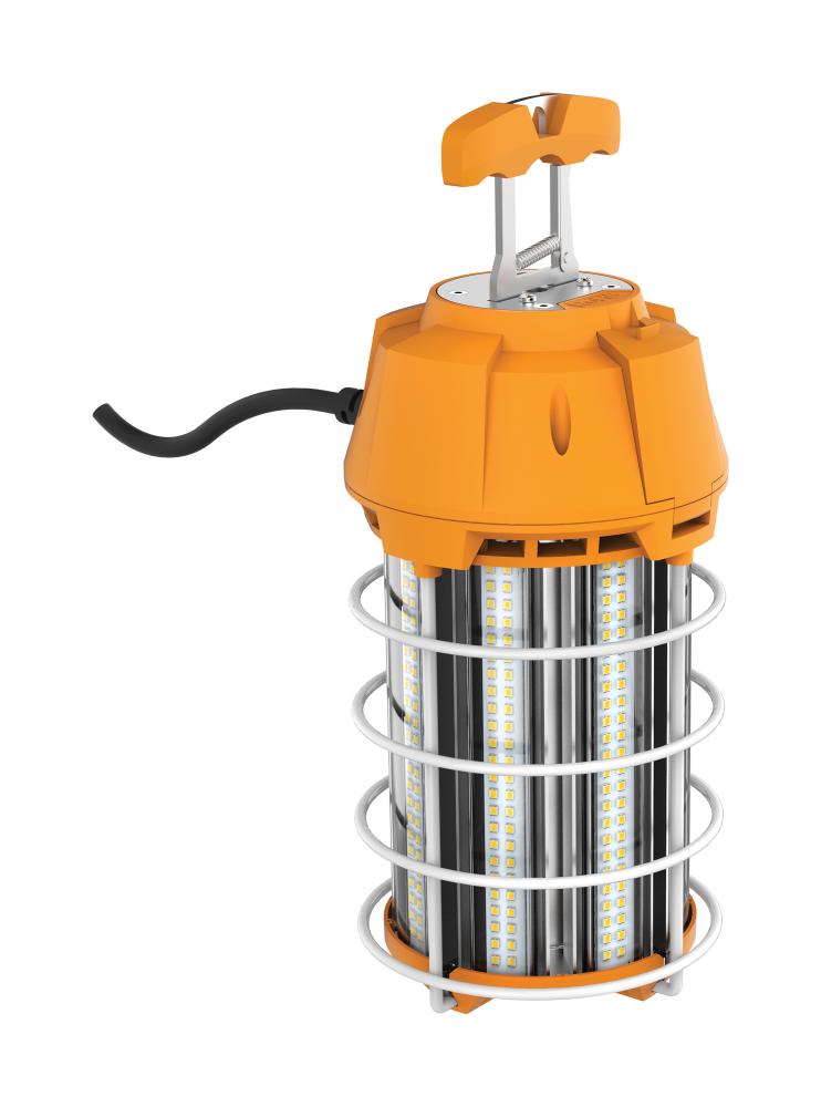 150 Watt LED Hi-Lumen temporary Hi-Bay Caged lamp; 5000K; Integrated Cord / Plug & Hook; 120 Volt