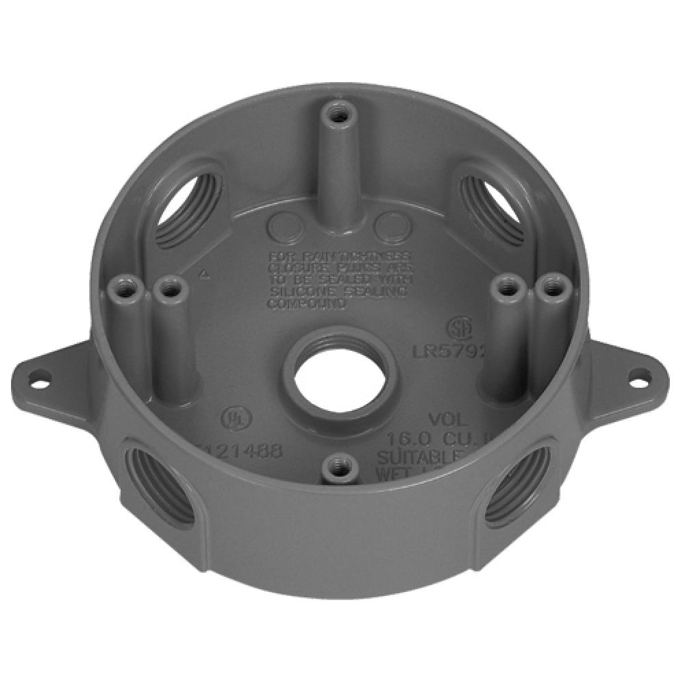 RND OUTLET BOX 5 3/4 IN HUBS GRY