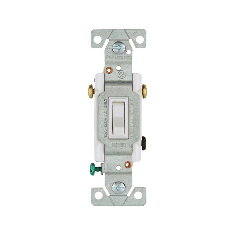 Switch Toggle 3-Way LT 15A 120V Grd WH