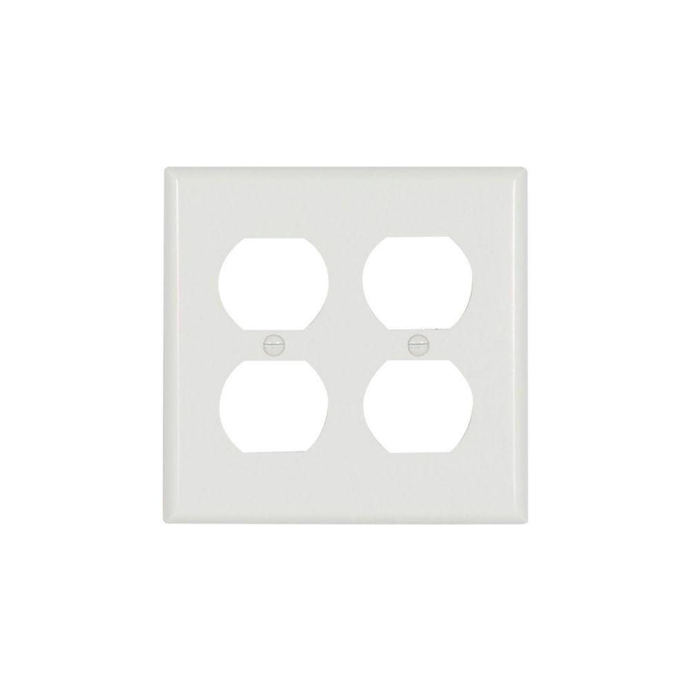 Wallplate 2G Dup Recp Thermoset Std WH