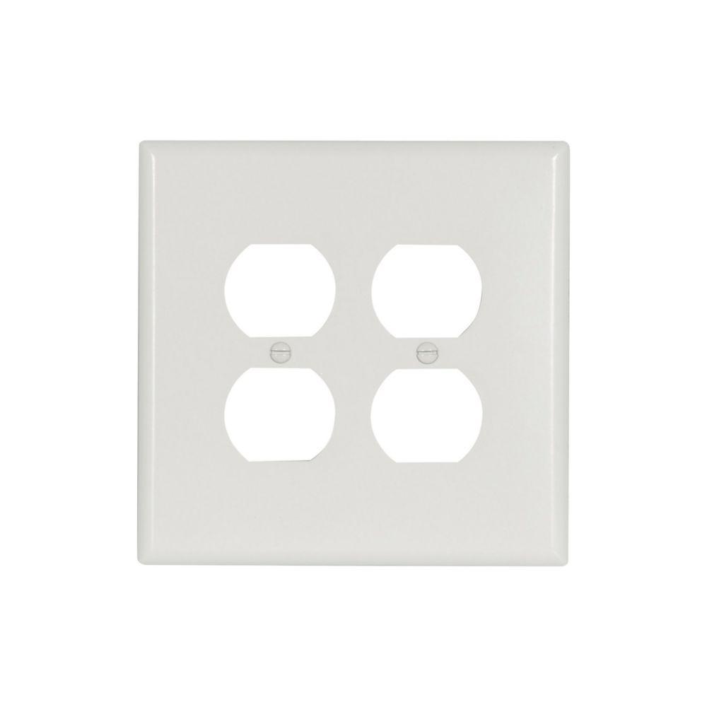 Wallplate 2G Dup Recp Thermoset Ovr WH