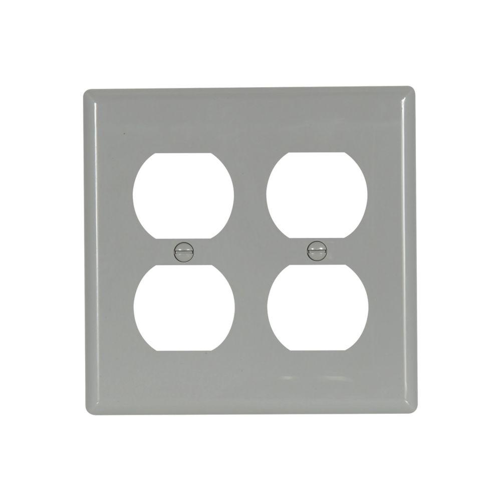 Wallplate 2G Duplex Recp Nylon Std GY