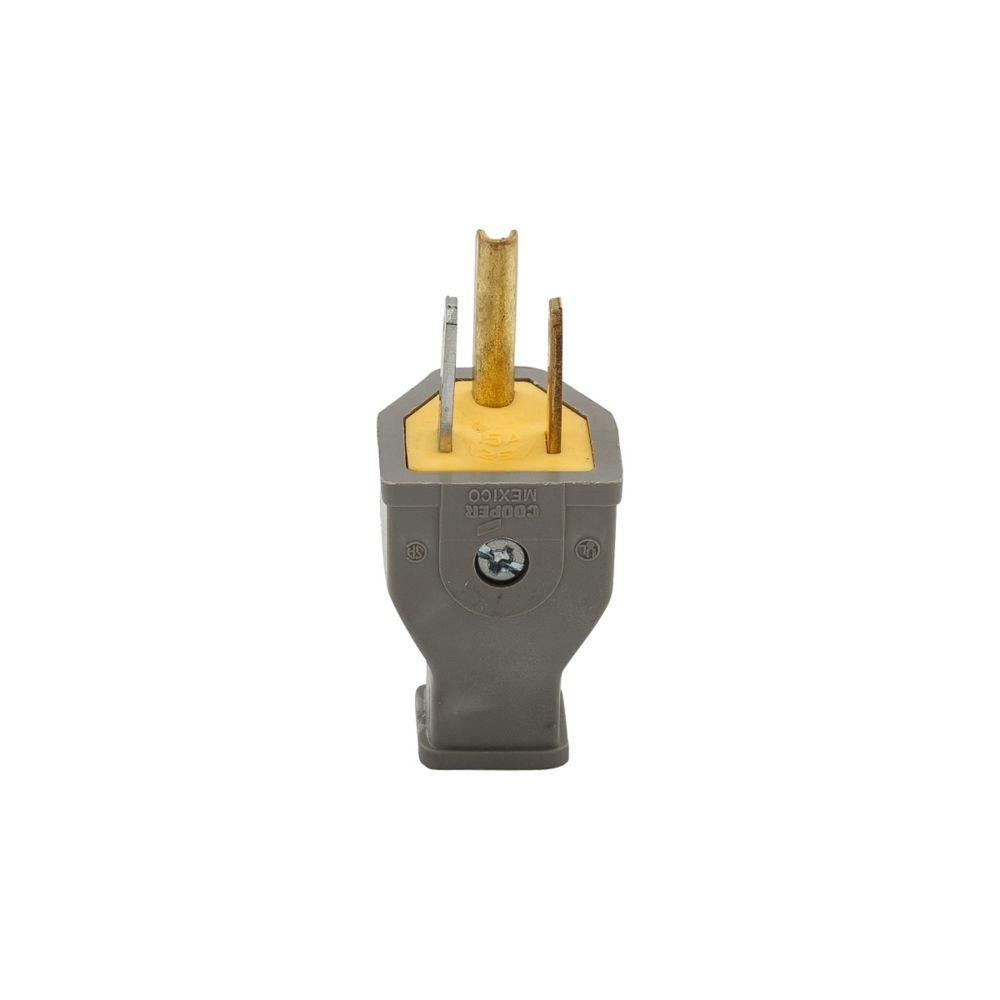 Plug 15A 125V 2P3W Str Thermoplastic GY