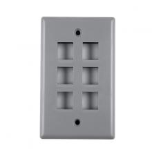 HellermannTyton FPSIX-GRY - std. sngl Gang 6 Port Faceplate - GY