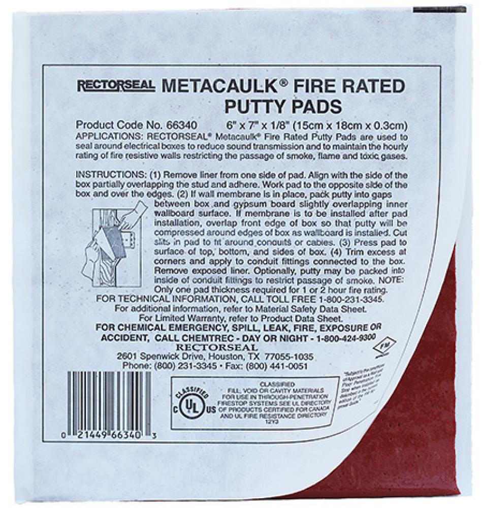 6 X 7 X 1/8&#34; Fire Rated Putty Pads