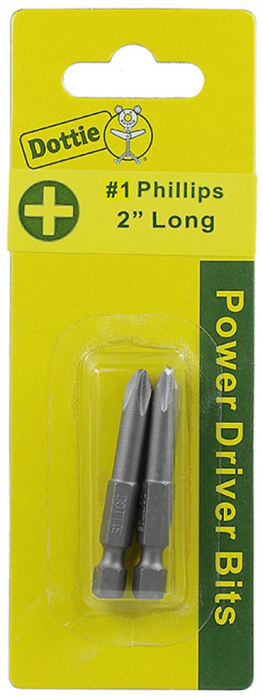 Carded 2 pc. #1 X 2&#34; Phillips Power Bit