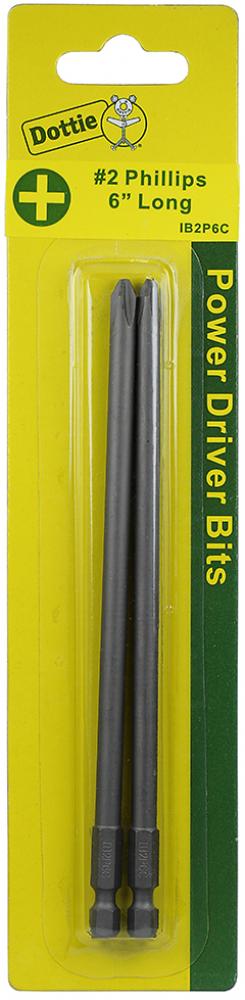 Carded 2 pc. #2 X 6&#34; Phillips Power Bit