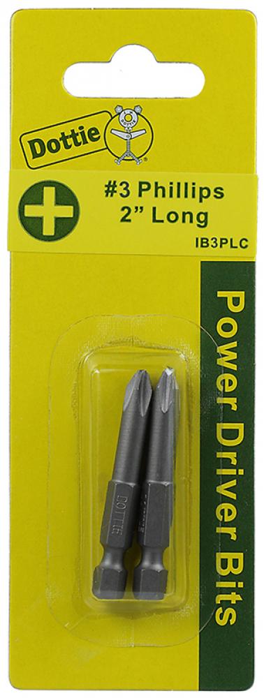 Carded 2 pc. #3 X 2&#34; Phillips Power Bit