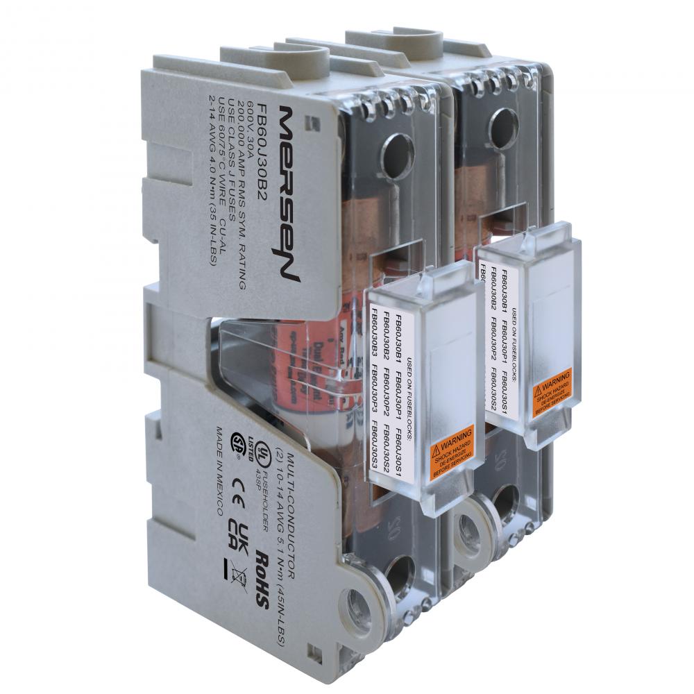 Fuse Block 600VAC 600VDC Class J 30A 2-Pole Box