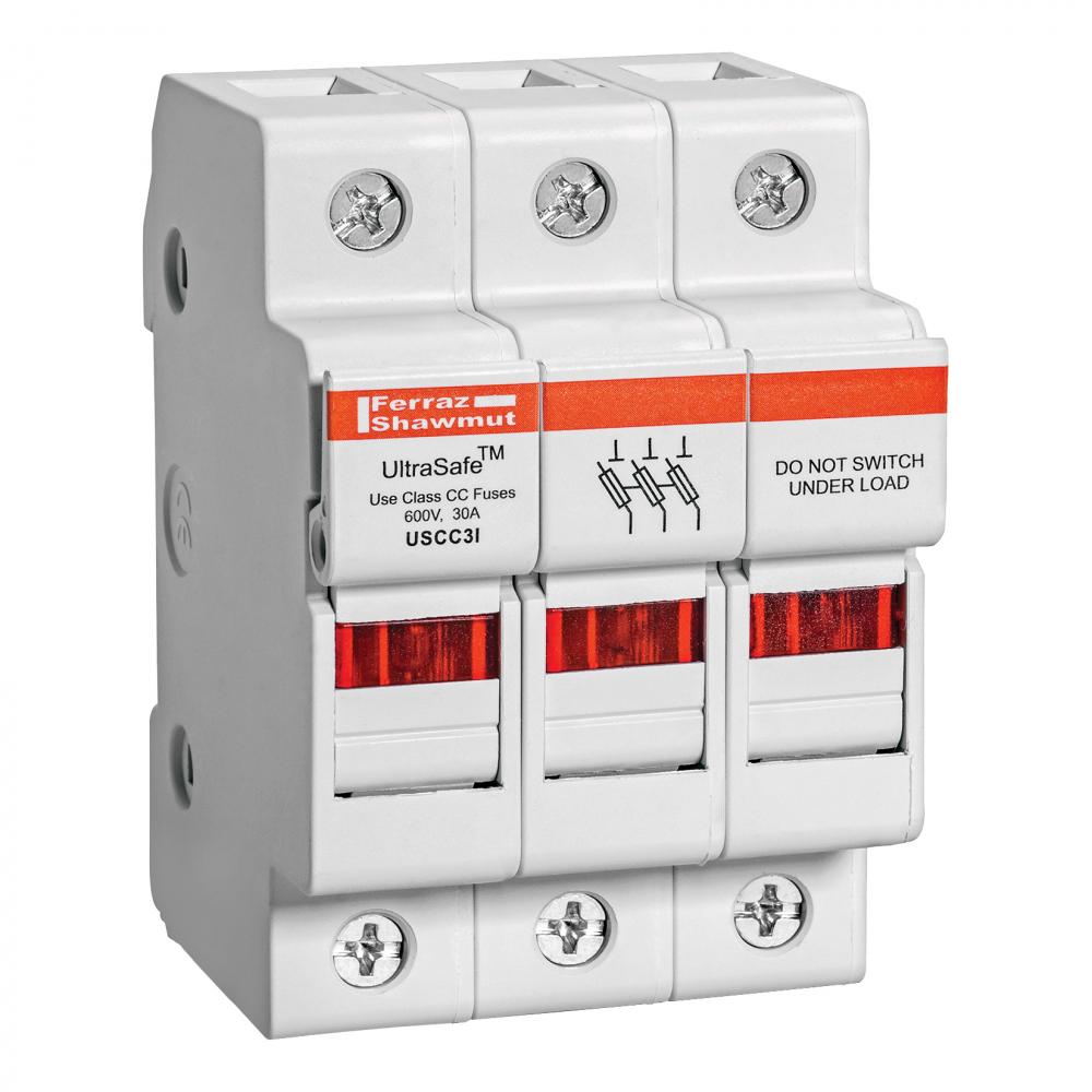 Fuse Holder 600VAC 600VDC Class CC 30A 3-Pole LE