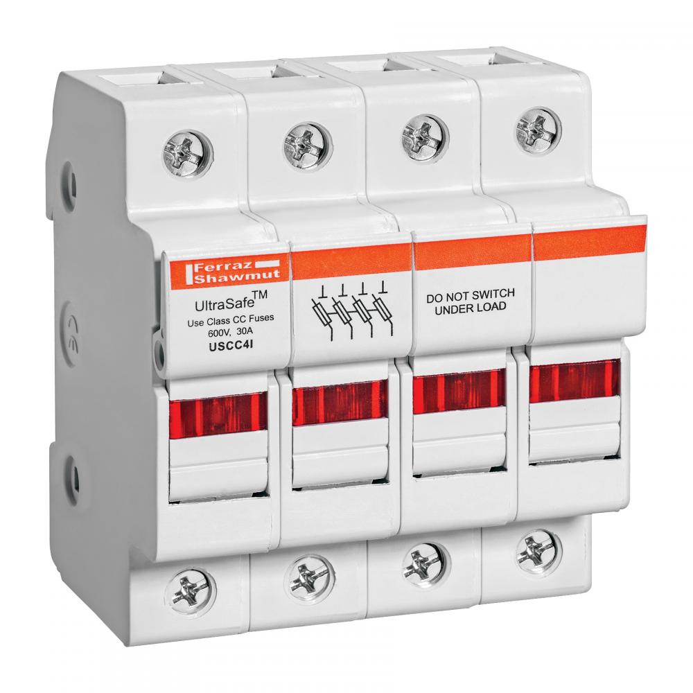 Fuse Holder 600VAC 600VDC Class CC 30A 4-Pole LE