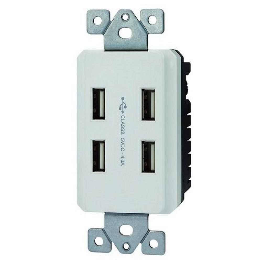 Deco USB Charger Statons 4P 20A 125V Wht