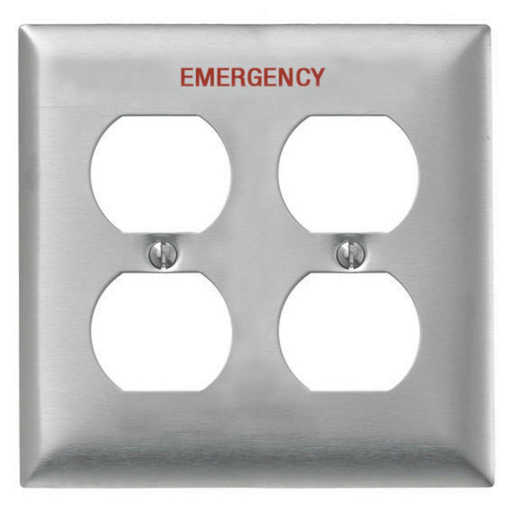 WALLPLATE, 2-G, DUP, EMERGENCY, SS