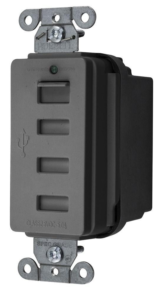 USB CHRGR 4 PORT 5AMP 5 VOLT, GRAY