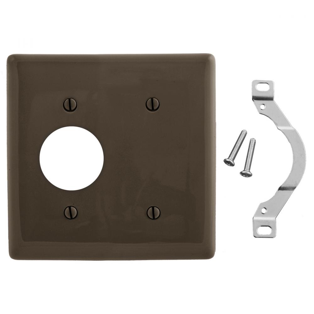 WALLPLATE, 2-G, 1) 1.40&#34; OPN 1) BLNK, BR