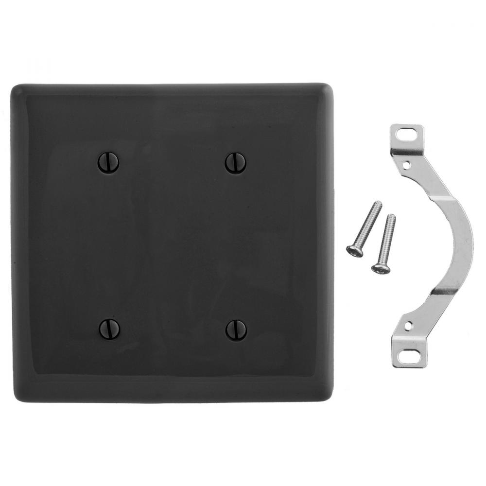 WALLPLATE, 2-G, 2 STRP MT BLANK, BK