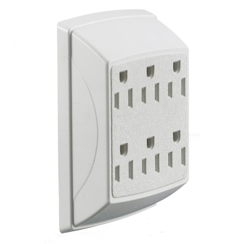 TAP, DUPLEX TO 6 OUTLET, 15A 125V, WHITE