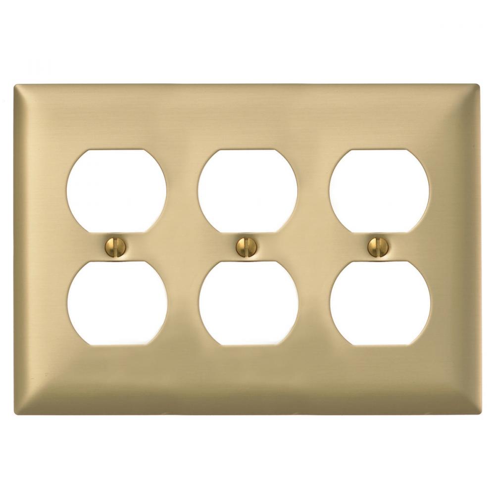 WALLPLATE 3-G, 3) DUP OPENING, BRS