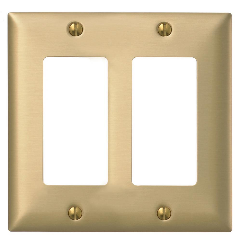 WALLPLATE, 2-G, GFCI, BRS PLT