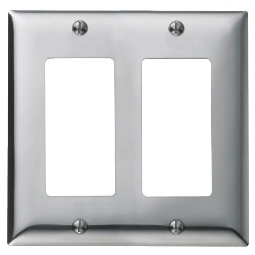 WALLPLATE, 2-G, GFCI, CHR PLT