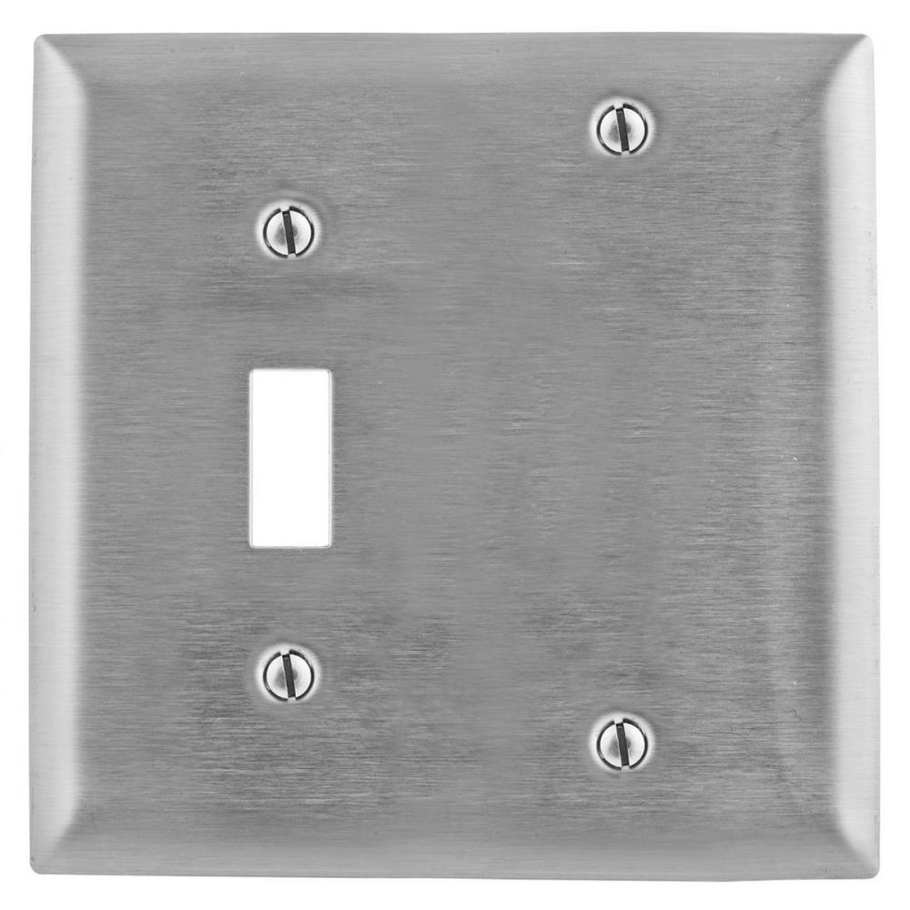 WALLPLATE, 2-G, SW/BLANK, SS, BOX